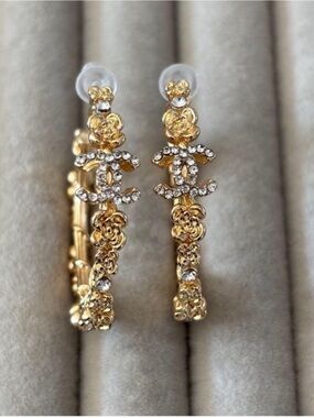 CHANEL Gold Crystal CC Hoop Earrings